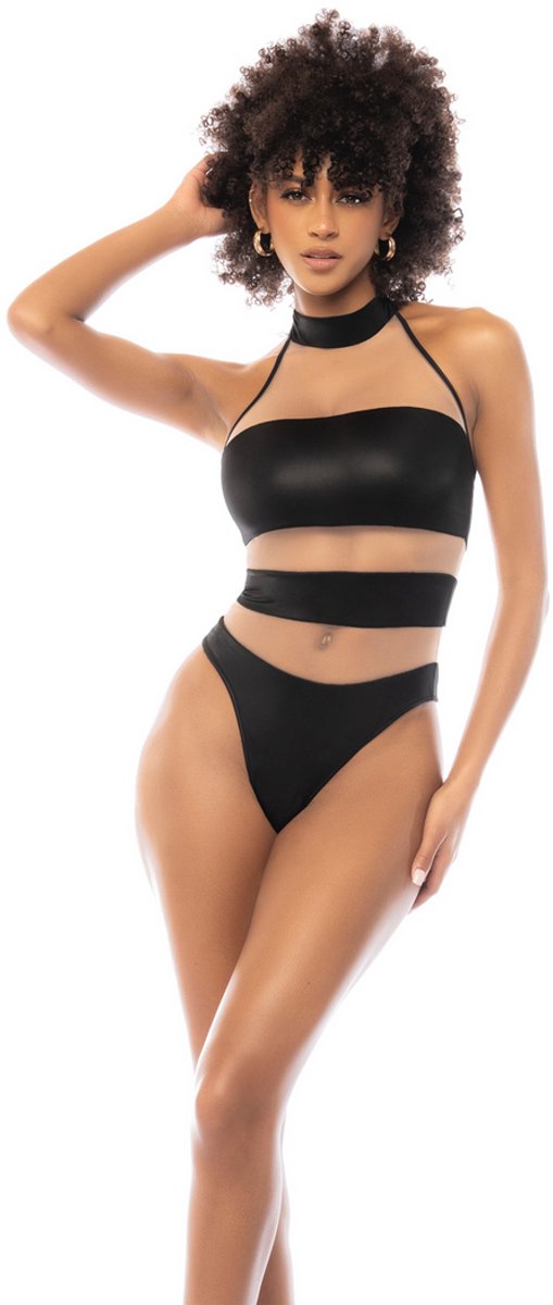 Halter Bodysuit - L - Nude/Zwart