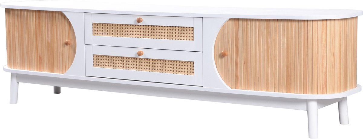 TV-kast - TV-meubel van natuurlijk houtcomposiet met deuren en lades. TV-standaard met rot