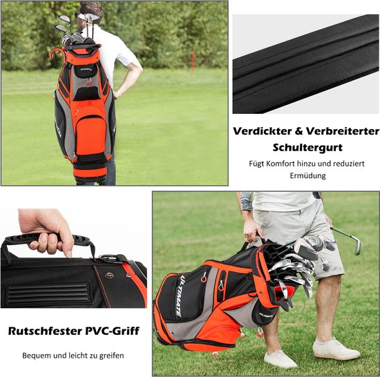 COSTWAY Golftas, Lichtgewicht en Draagbare Golfkar Tas met 14 Manieren Volledige-Lengte Top Verdelers, 7 Zakken met Ritssluiting, Regenkap, Schouderriem, PVC Handvat, Paraplu Houder (Zwart + Rood) van Merkloos — afbeelding 3