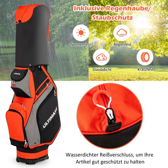 COSTWAY Golftas, Lichtgewicht en Draagbare Golfkar Tas met 14 Manieren Volledige-Lengte Top Verdelers, 7 Zakken met Ritssluiting, Regenkap, Schouderriem, PVC Handvat, Paraplu Houder (Zwart + Rood) van Merkloos — afbeelding 4