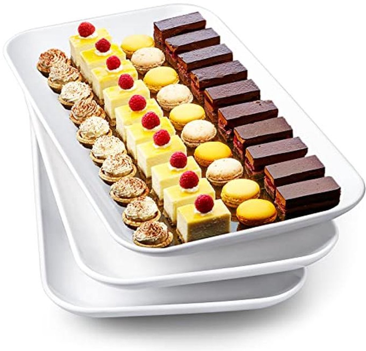 Grote Servierschalen Set - Rectangulaire Witte Serveerplaten van 40,6 cm - Ideaal voor Feestjes en Gezinsmaaltijden - Ovenbestendig Set van 3