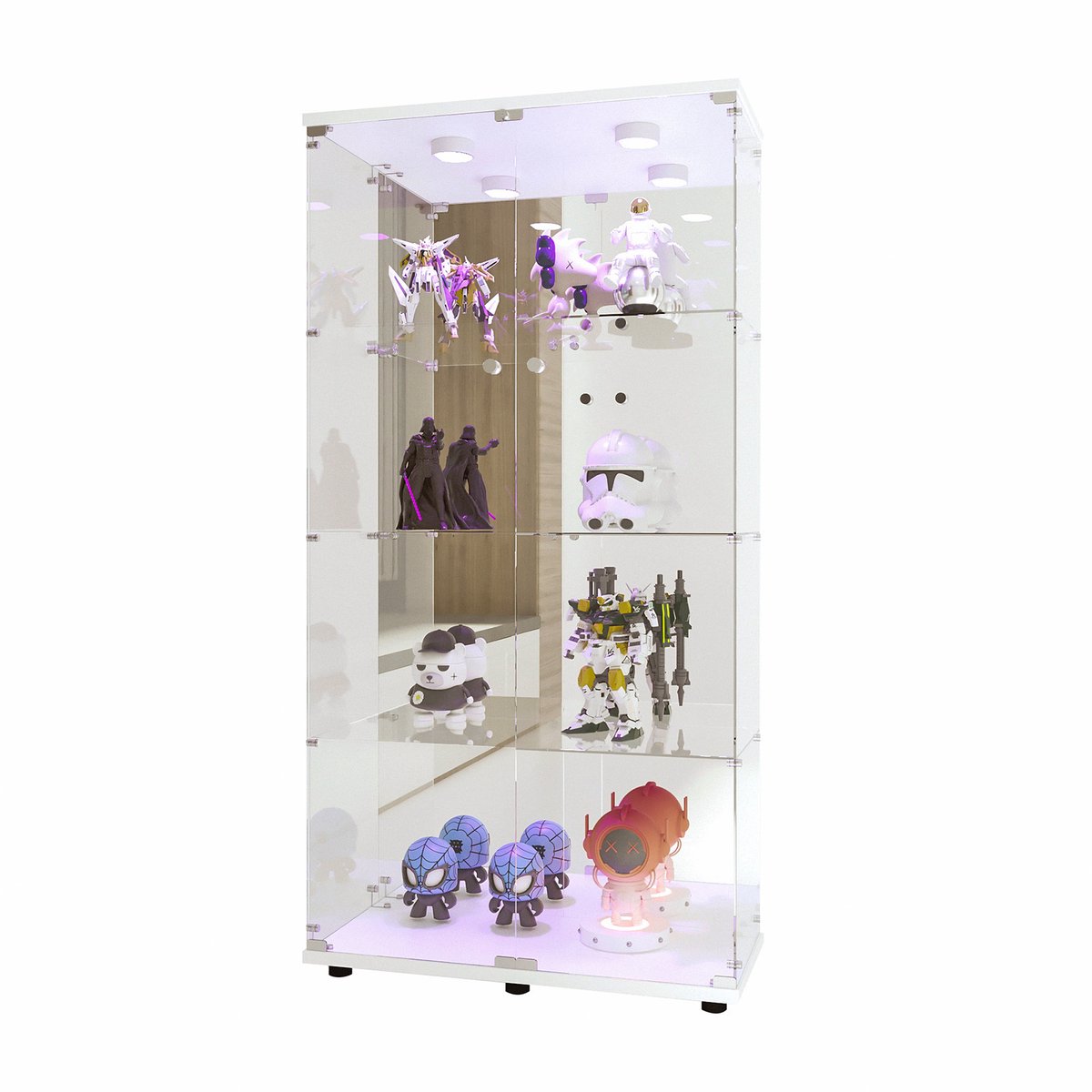 Glazen Vitrinekast met Slot en LED-verlichting – Dubbele Deuren, 4 Legplanken – Veilig Gehard Glas – 80,5x36,5x164 cm – Wit