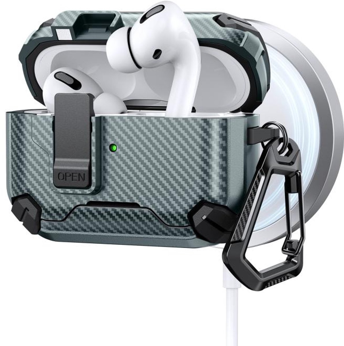 Telestore - AirPods Pro 3 Carbon hard case cover - Carbon hybride groen hoesje Beschermhoes - AirPods pro 3 Cover - hoesje geschikt voor Apple Airpods pro 3 - groen - Carbon hard cover - met MagSafe functie