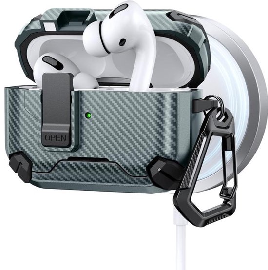 Telestore - AirPods Pro 3 Carbon hard case cover - Carbon hybride groen hoesje Beschermhoes - AirPods pro 3 Cover - hoesje geschikt voor Apple Airpods pro 3 - groen - Carbon hard cover - met MagSafe functie
