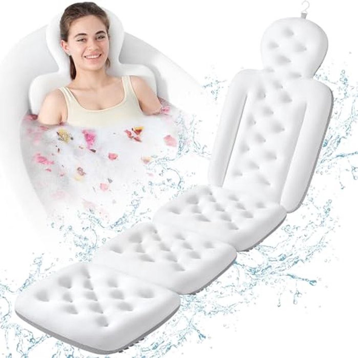 Luxe badkussen met hoofd- en neksteun, full body badmat met 230 zuignappen - 152,9 x 41 cm