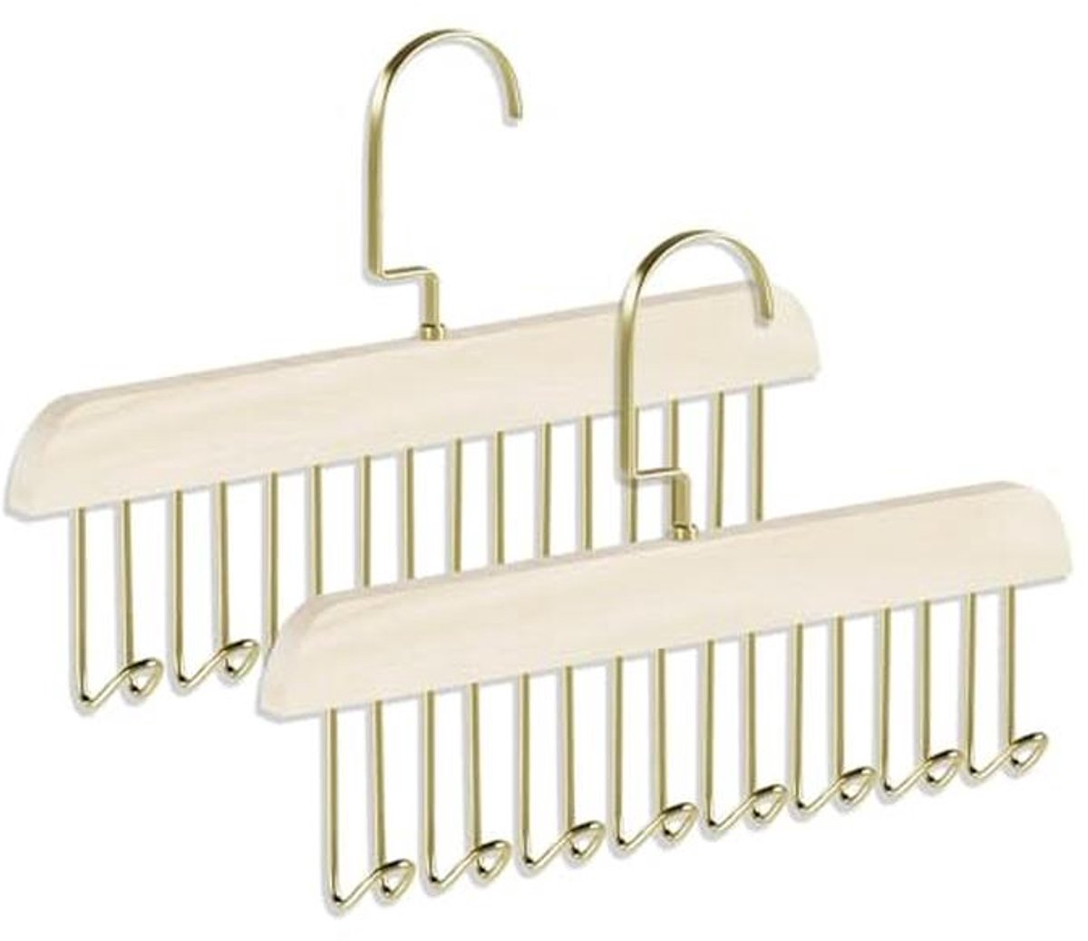 Antislip houten kleerhangers met 8 haken - Riem, stropdas en sjaal organizer