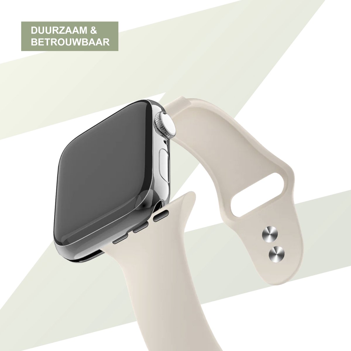 Bandz Dual Snap siliconen bandje met druksluiting - geschikt voorApple Watch Series 1/2/3/4/5/6/7/8/9/10/11/SE/SE2/SE3 - kleine maten - iWatch bandje voor maat 38mm / 40mm / 41mm / 42mm (sterrenlicht / starlight) thumbnail 5