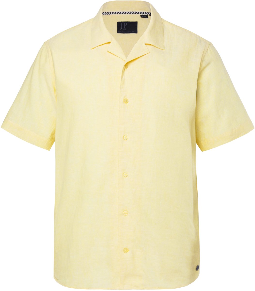 JP 1880 - Heren - Overhemd van een linnenmix korte mouwen Cubaanse kraag - Lichtgeel - Maat 5XL