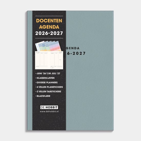 Hobbit - Docentenagenda 2026-2027 - 1 week op 2 pagina's - Lerarenagenda - Flexibele Kaft - A5 (21.5 x 15.5 cm) - Aqua lederlook