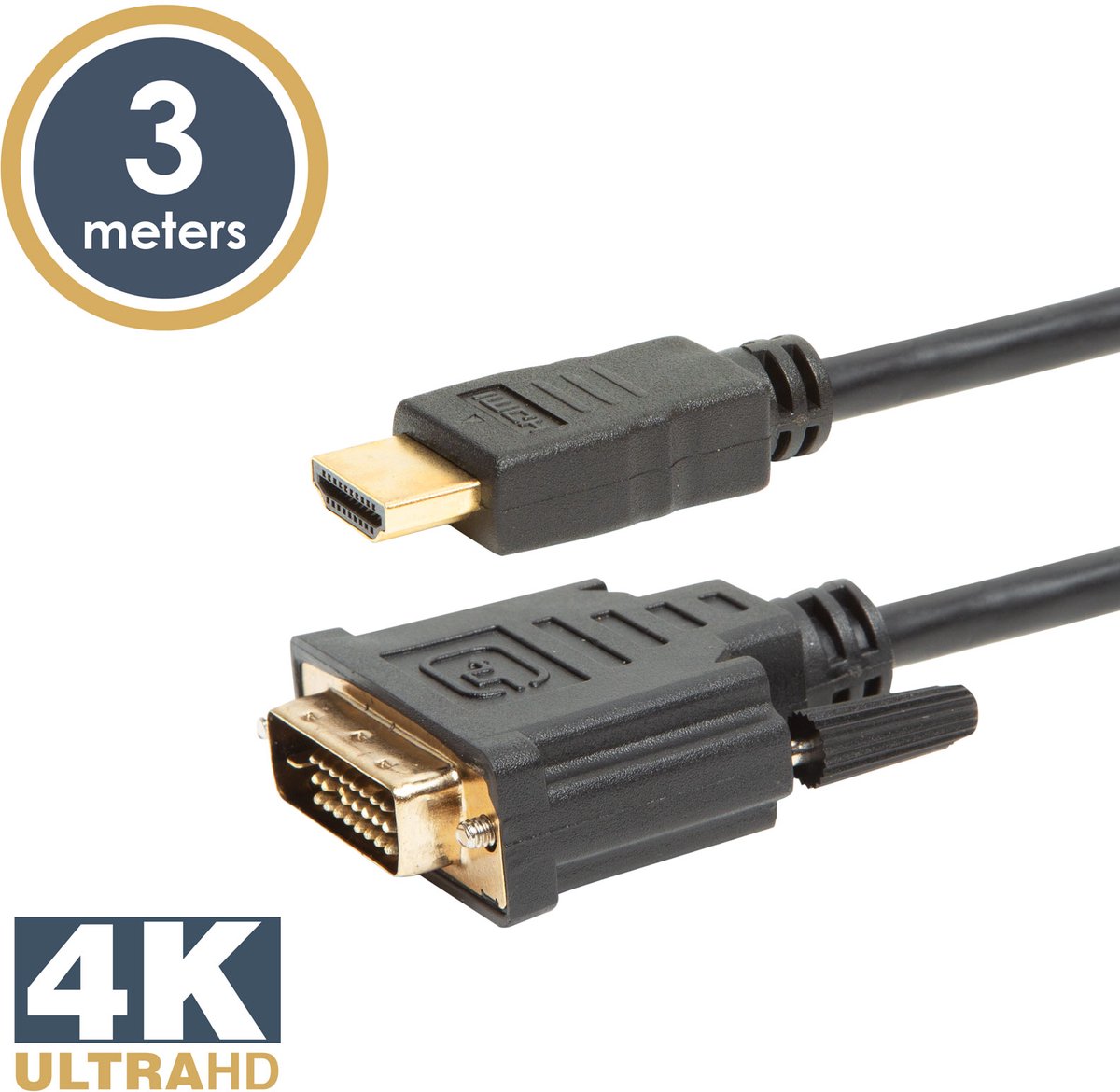 DVI-D naar HDMI Kabel 3m - 4K Ondersteuning, Gold Plated, Dubbele Schermbeveiliging [20381]