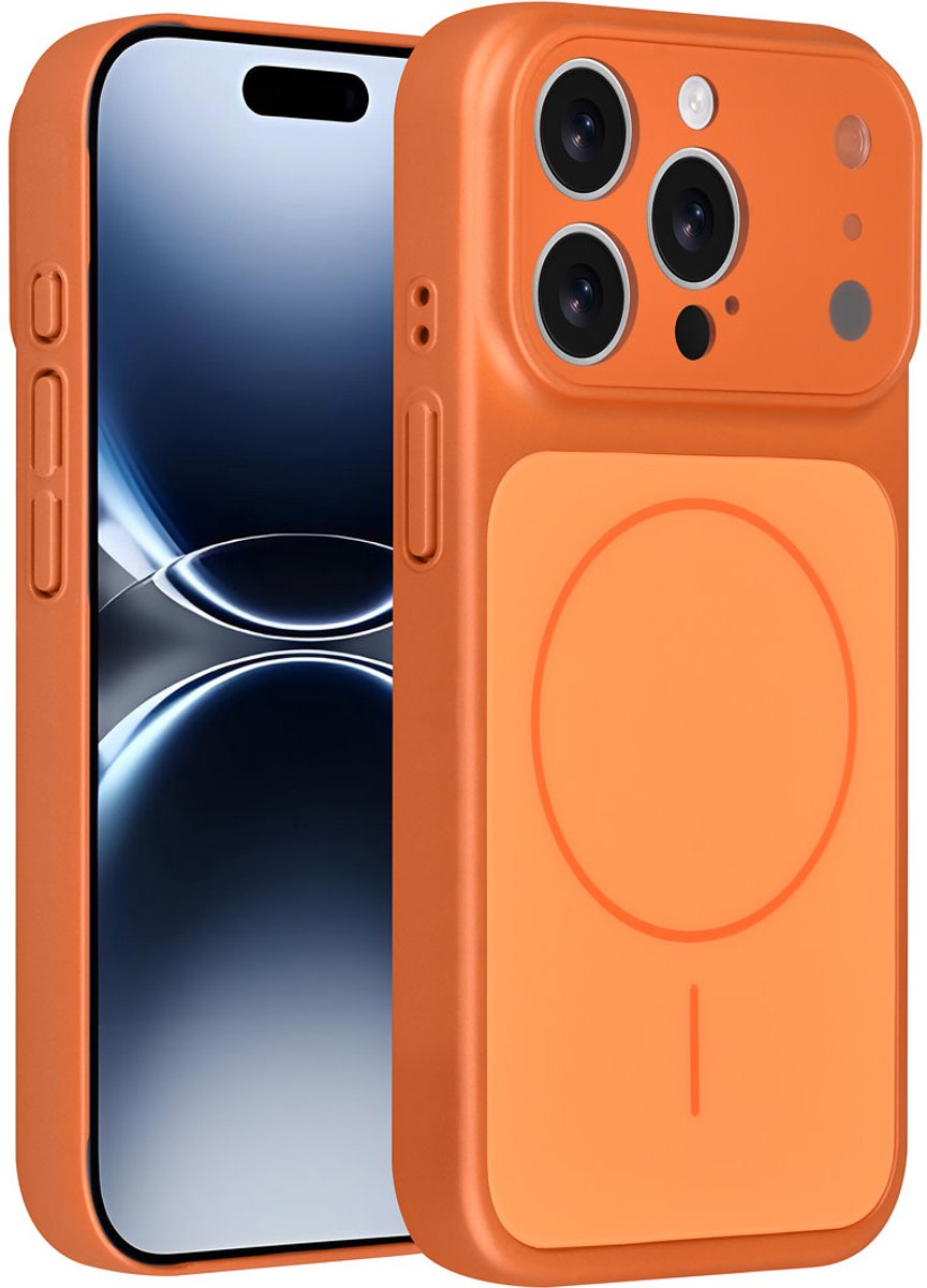 AG Matte Glass iPhone 15 Pro Backcover hoesje - Magsafe full protection cover - Oranje