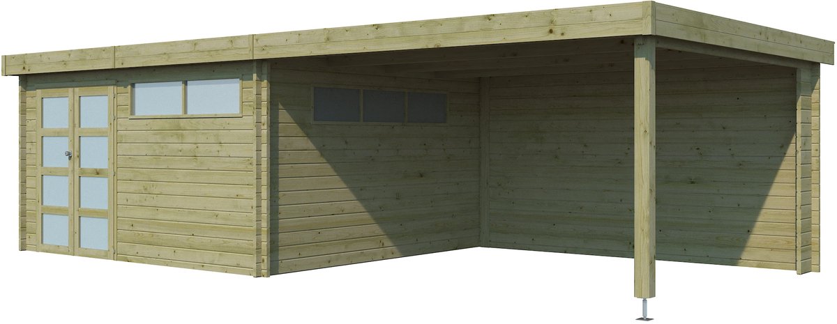 Woodlands Blokhut Modern met Overkapping en Dakisolatie Geïmpregneerd 815 x 385 cm