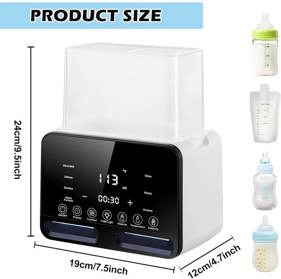 Ynkkvre - Flessenwarmer - Dubbele Flessenwarmer - Sterilisator - 2-in-1 Apparaat voor Babyflessen - Nauwkeurige Verwarming tot 37°C - Stoomsterilisatie 100°C - LCD Scherm - Stil en Veilig van Ynkkvre — afbeelding 2