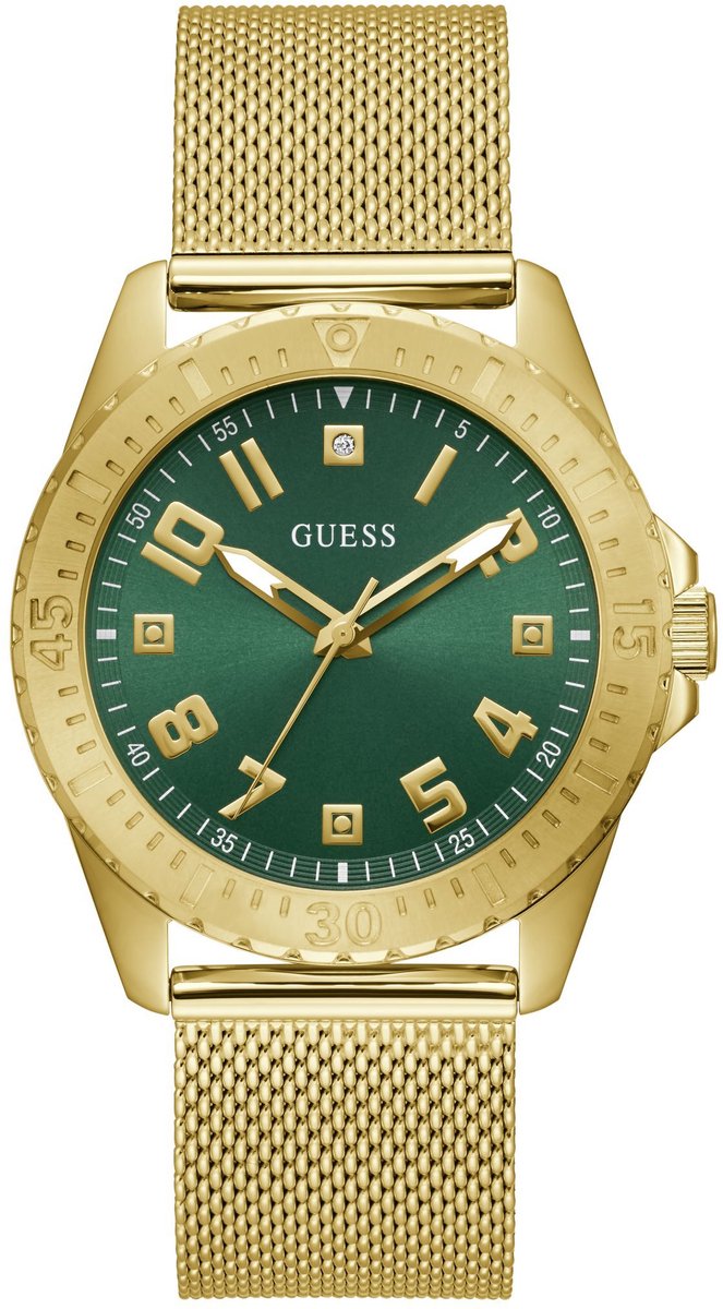 Guess Forrest Quartz Analoog Horloge Goudkleurig Case: 100% Recycled Steel | Armband: 100% Mesh 42 mm U1393G2M