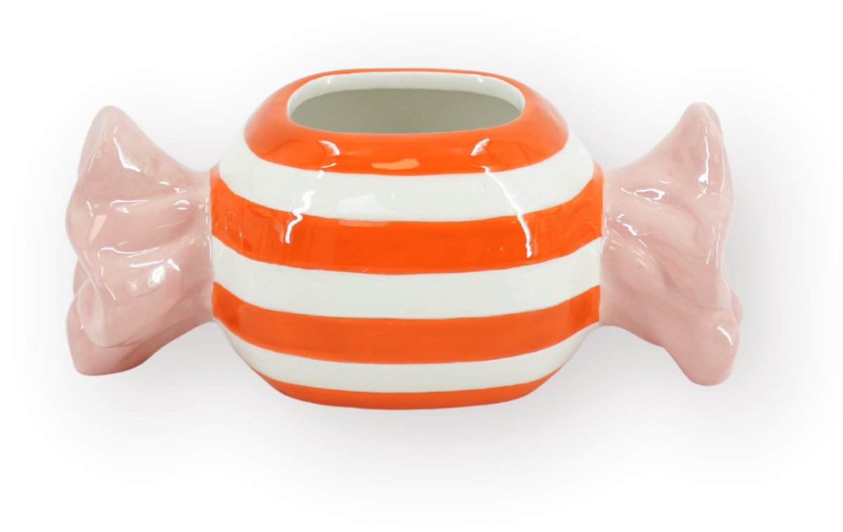 Housevitamin Plantenpot Snoepje – Dolomiet – Roze & Oranje – 21x9,5x9,5 cm – Waterdicht – Design Bloempot – Speelse Eyecatcher