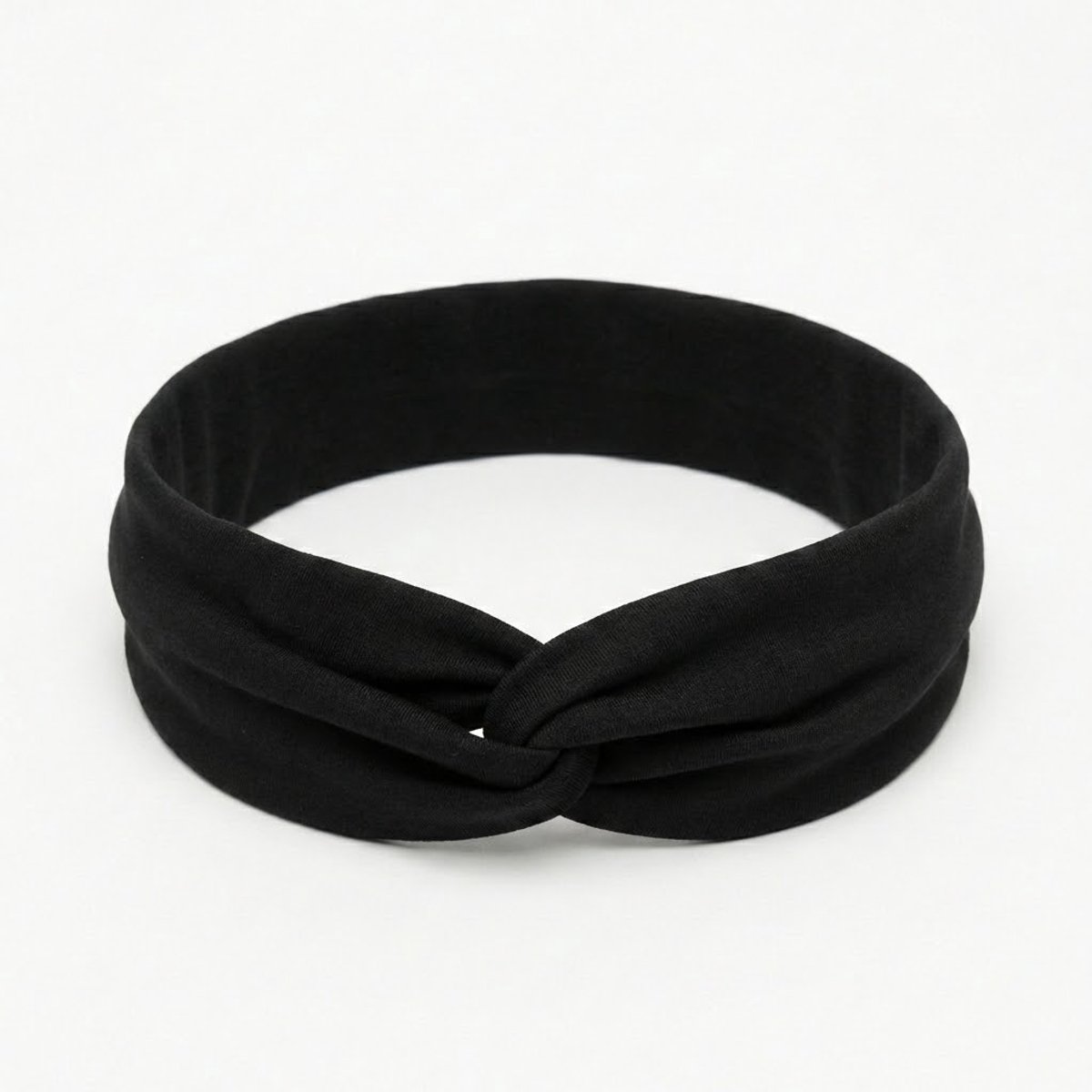 Zwarte elastische haarband met twistknoop voor dames – brede rekbare hoofdband – modieus en comfortabel haaraccessoire