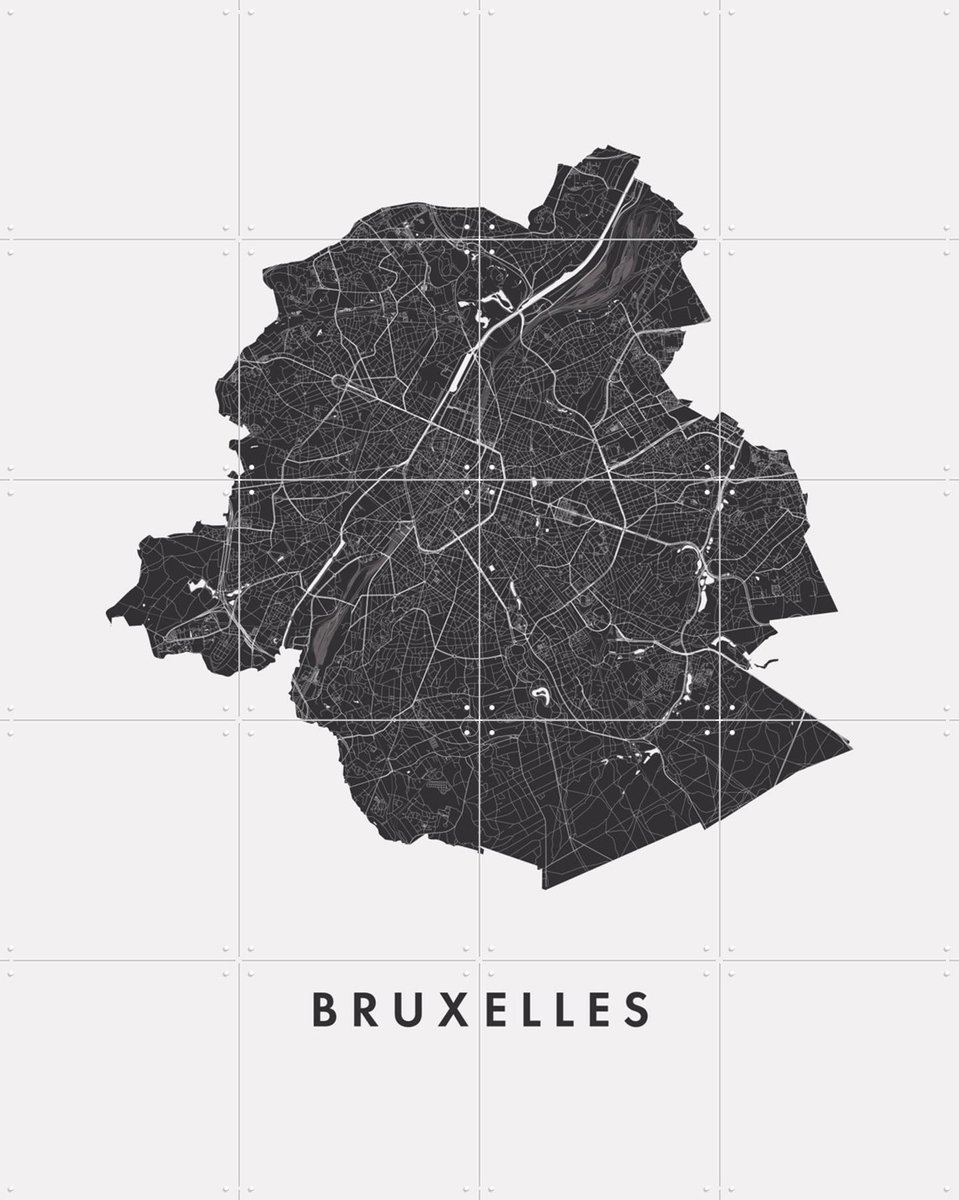IXXI Bruxelles City Map, Kunst in Kaart - 80 x 100 cm - Gratis ophangtool - Grote wanddecoratie en posters - Grafisch Ontwerp, Line art, Technische