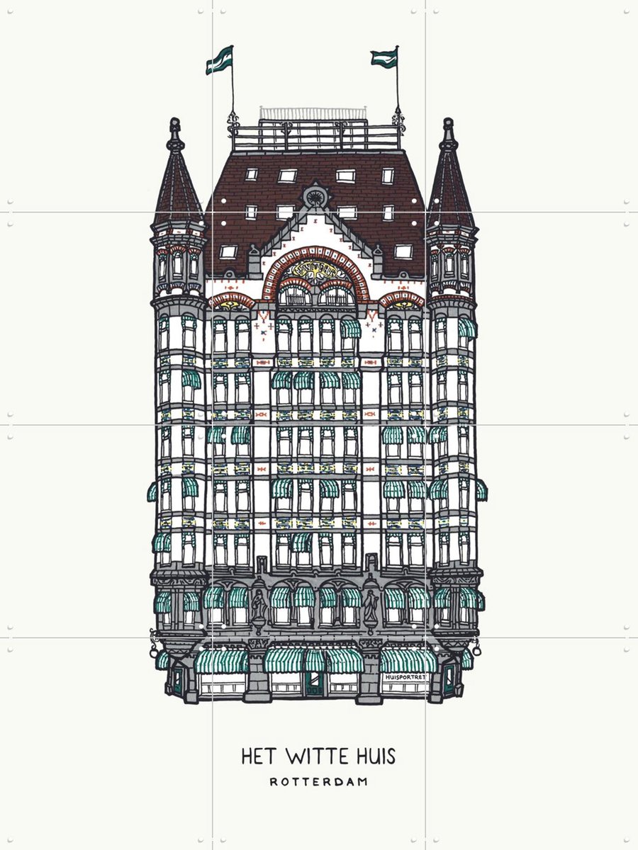 IXXI Het Witte Huis, Huisportret & Kunst in Kaart - 60 x 80 cm - Gratis ophangtool - Grote wanddecoratie en posters - Illustraties, Vintage, Line art