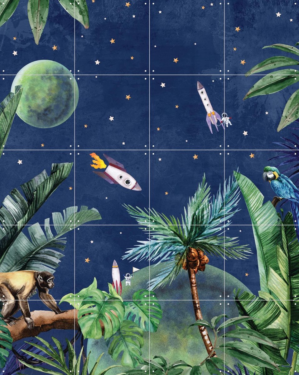 IXXI From Jungle to Space, Creative Lab Amsterdam - 80 x 100 cm - Gratis ophangtool - Grote wanddecoratie en posters - Grafisch Ontwerp, Illustraties