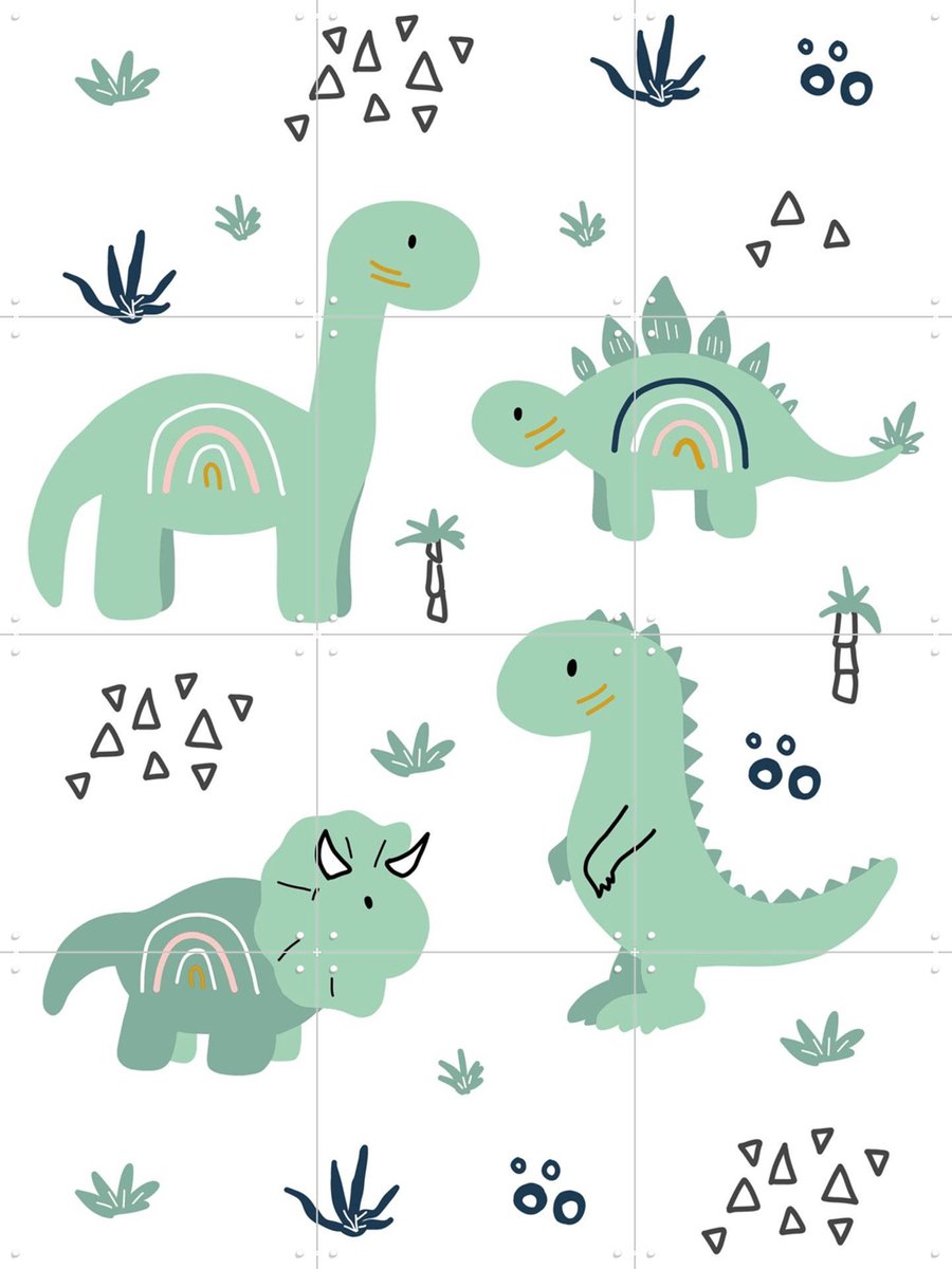 IXXI Dinosaur Crew, BAINAI - 60 x 80 cm - Gratis ophangtool - Grote wanddecoratie en posters - Cartoonesk, Fantasierijk, Speels, Illustraties