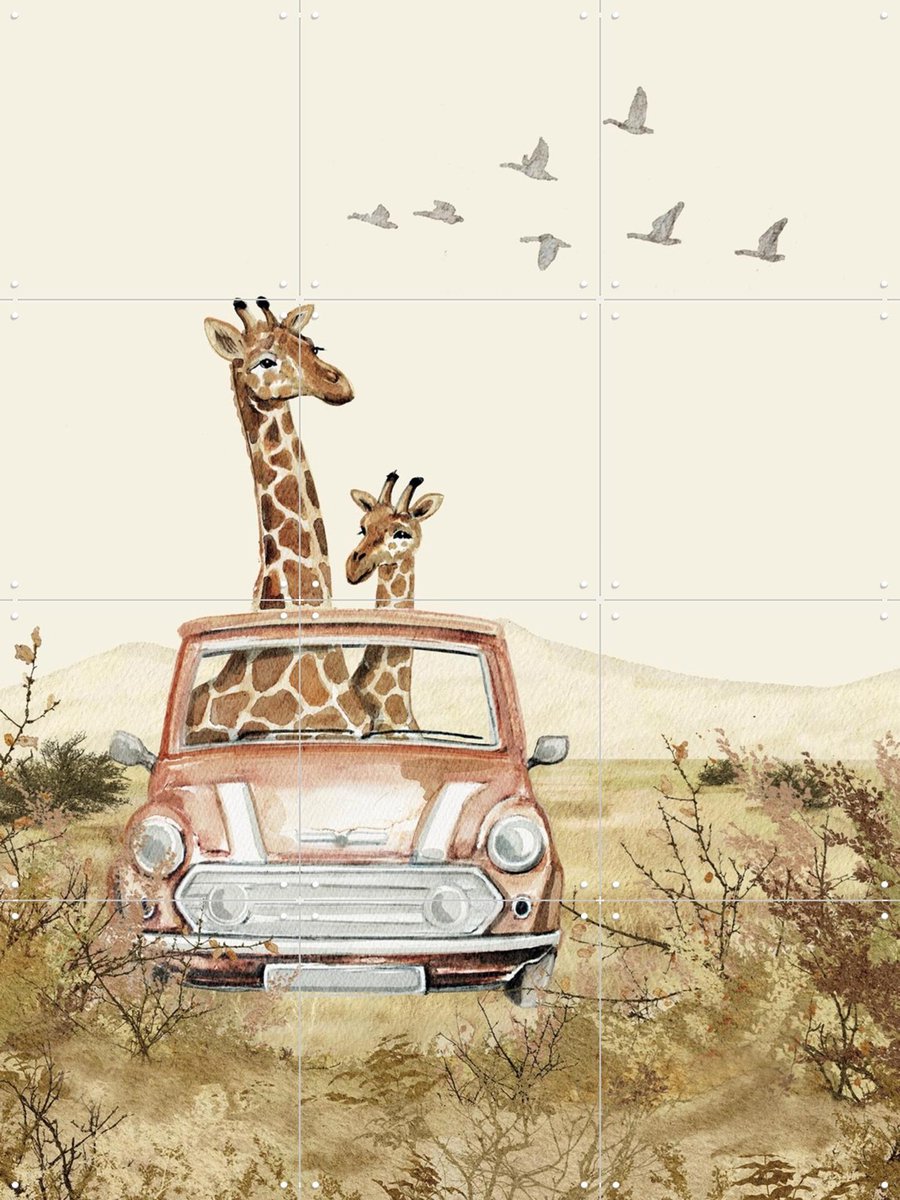 IXXI Mini Cooper - pink, Irene Jelier - 60 x 80 cm - Gratis ophangtool - Grote wanddecoratie en posters - Aquarel, Speels, Illustraties, Kinderkamer