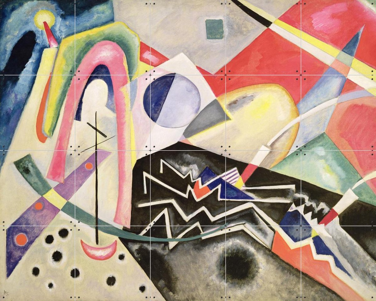 IXXI White Zig-Zags, Kandinsky & Bridgeman Images - 100 x 80 cm - Gratis ophangtool - Grote wanddecoratie en posters - Geometrische Kunst, Kleurrijk