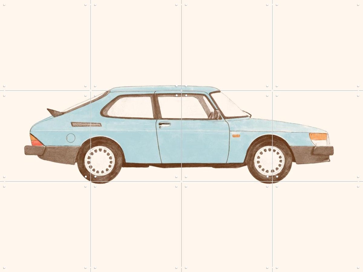 IXXI Vintage Blue Car, Florent Bodart - 80 x 60 cm - Gratis ophangtool - Grote wanddecoratie en posters - Vintage, Retro, Grafisch Ontwerp