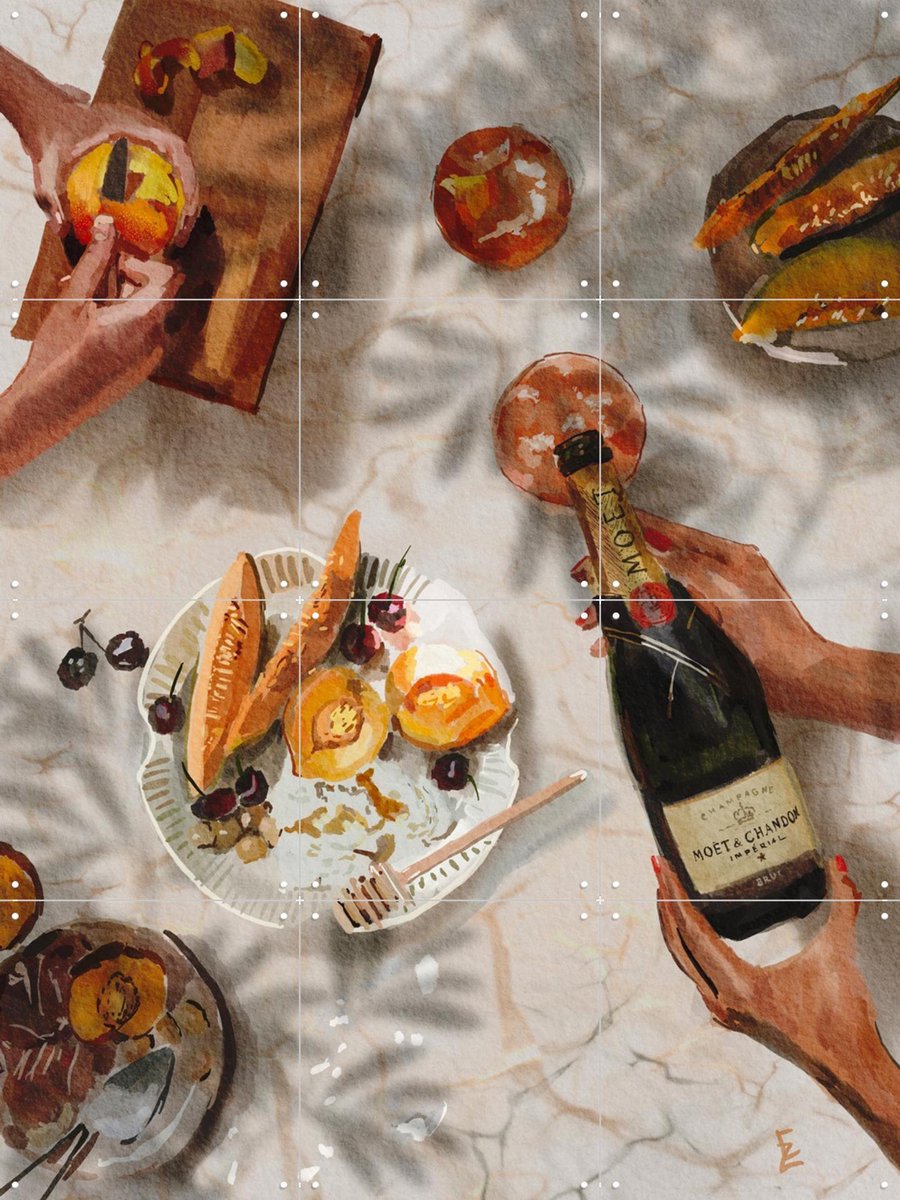 IXXI Champagne and peaches, Ekaterina Zagorska - 60 x 80 cm - Gratis ophangtool - Grote wanddecoratie en posters - Aquarel, Eetkamer, Woonkamer