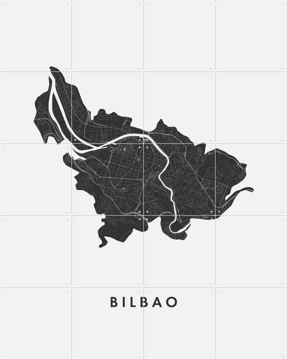 IXXI Bilbao City Map, Kunst in Kaart - 80 x 100 cm - Gratis ophangtool - Grote wanddecoratie en posters - Grafisch Ontwerp, Minimalisme, Line art