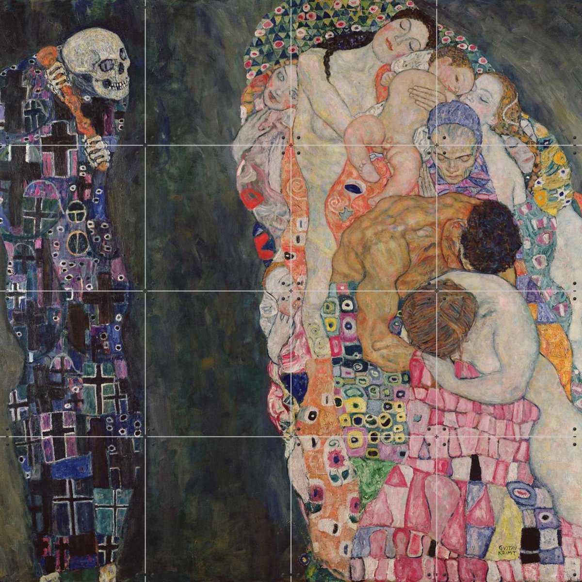 IXXI Death and Life 1911, Gustav Klimt & Bridgeman Images - 80 x 80 cm - Gratis ophangtool - Grote wanddecoratie en posters - Klassiek, Art Nouveau