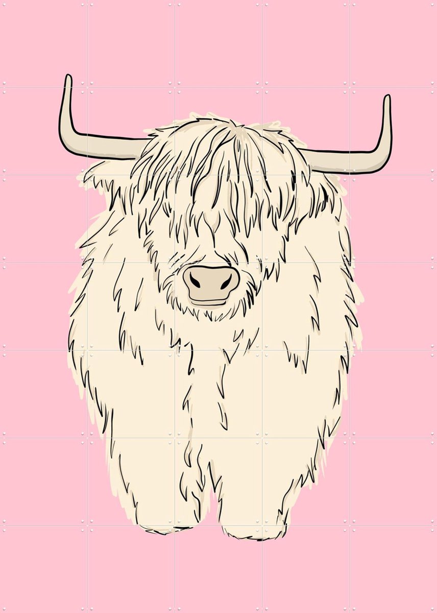 IXXI Pink Highland Cow, BAINAI - 100 x 140 cm - Gratis ophangtool - Grote wanddecoratie en posters Kinderkamer, Kinderen, Dieren