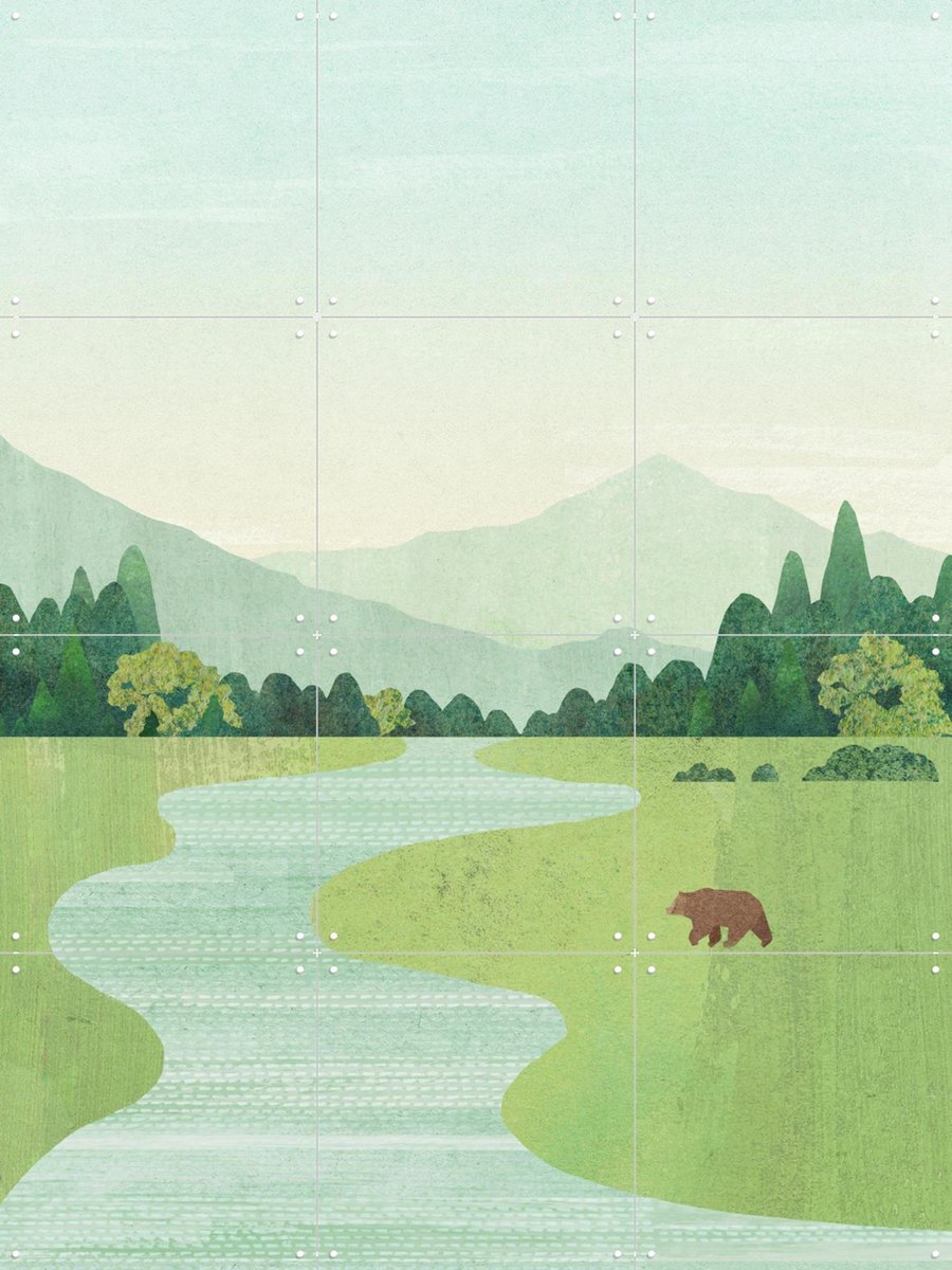 IXXI The Bear, Henry Rivers - 60 x 80 cm - Gratis ophangtool - Grote wanddecoratie en posters - Illustraties, Minimalisme, Kleurrijk, Mancave