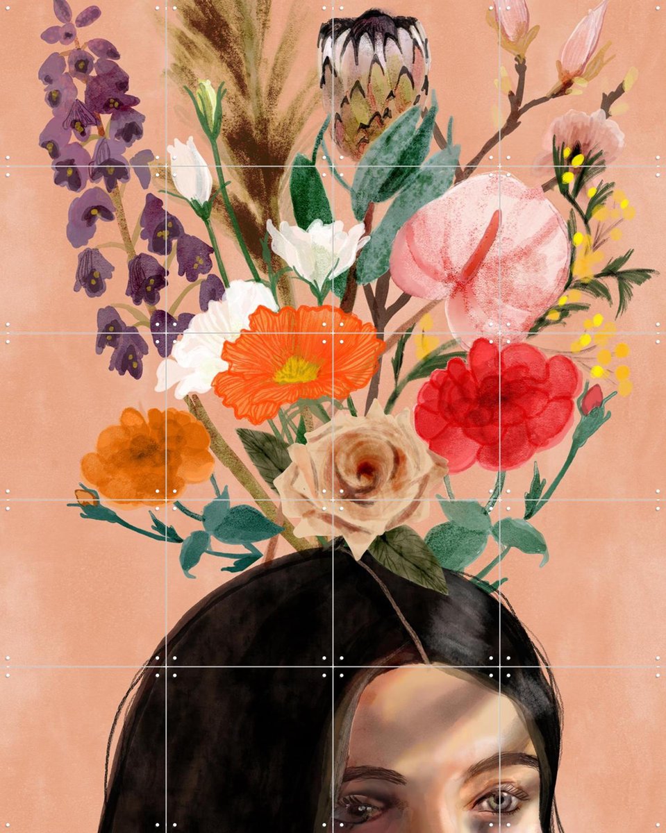 IXXI Flowery Thoughts, Esther Sepers - 80 x 100 cm - Gratis ophangtool - Grote wanddecoratie en posters - Aquarel, Kleurrijk, Illustraties, Woonkamer