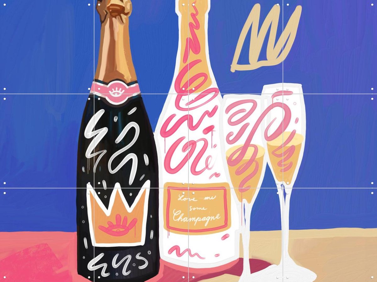 IXXI Champagne, Pop-art by Tadej - 80 x 60 cm - Gratis ophangtool - Grote wanddecoratie en posters - Digitale Kunst, Speels, Kleurrijk, Illustraties