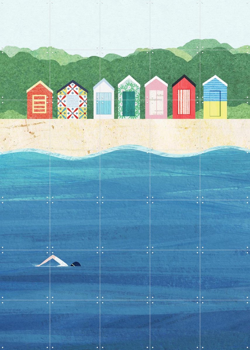 IXXI Brighton Beach, Henry Rivers - 100 x 140 cm - Gratis ophangtool - Grote wanddecoratie en posters - Kleurrijk, Speels, Illustraties, Woonkamer