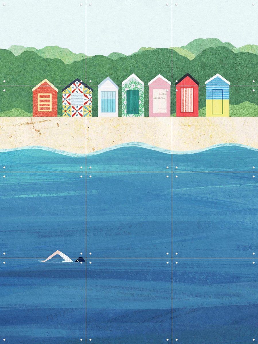 IXXI Brighton Beach, Henry Rivers - 60 x 80 cm - Gratis ophangtool - Grote wanddecoratie en posters - Kleurrijk, Speels, Illustraties, Woonkamer