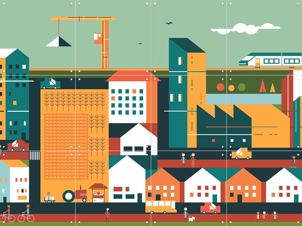 IXXI A New Larger Outer City, Studio Kars + Boom - 80 x 60 cm - Gratis ophangtool - Grote wanddecoratie en posters - Kleurrijk, Geometrische Kunst