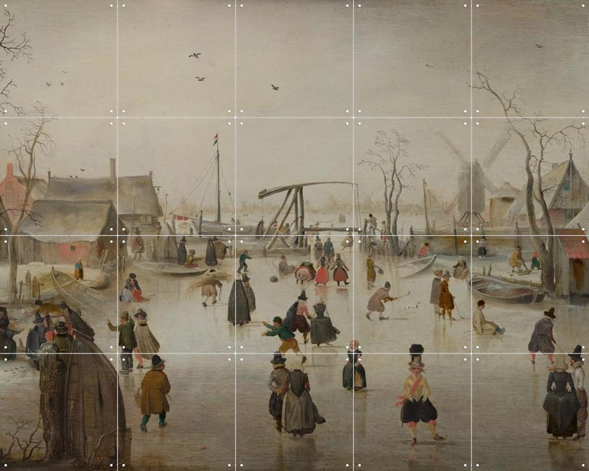 IXXI IJsvermaak, Hendrick Avercamp & Mauritshuis - 100 x 80 cm - Gratis ophangtool - Grote wanddecoratie en posters - Olieverf, Schilderijen