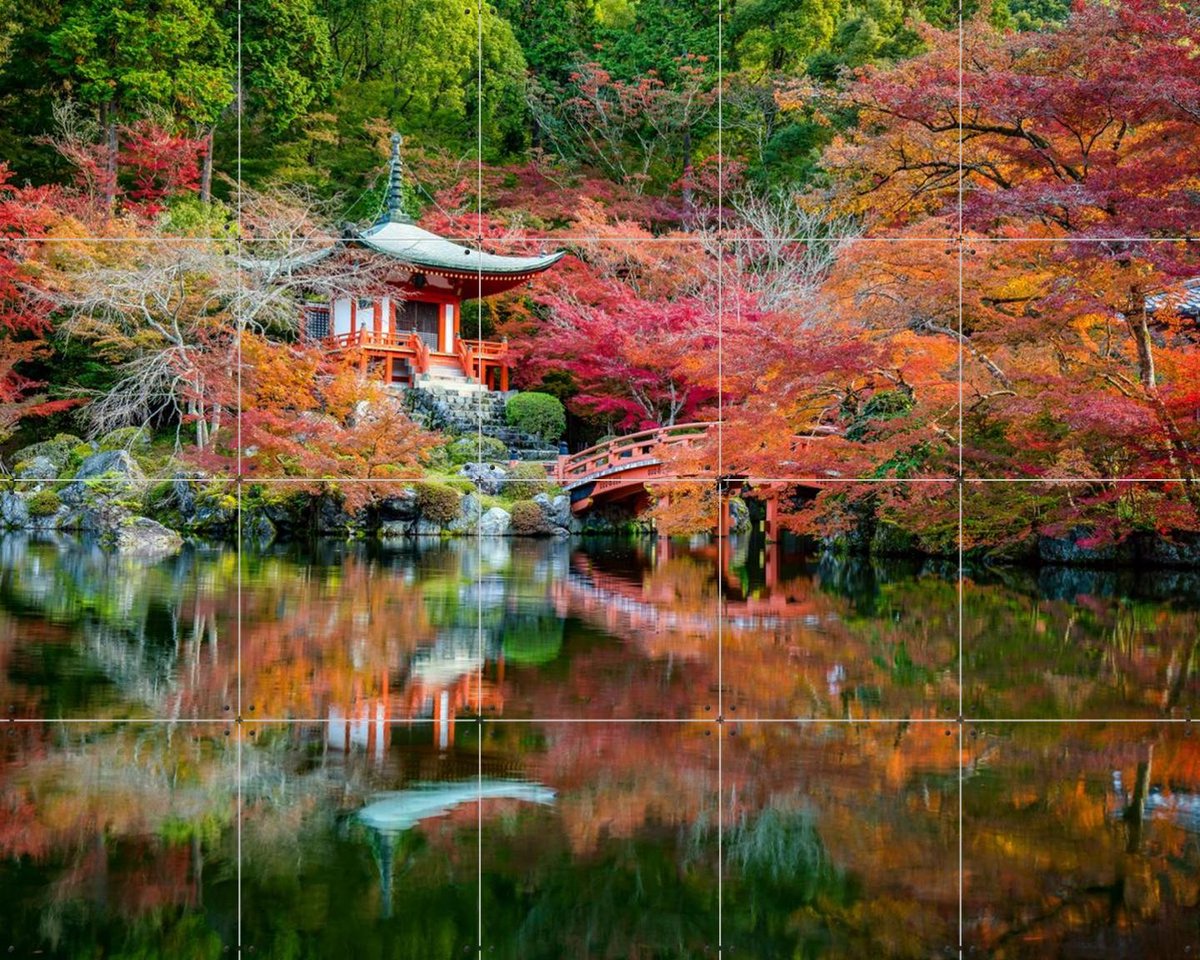 IXXI Japanese Garden Autumn, Jan Becke - 100 x 80 cm - Gratis ophangtool - Grote wanddecoratie en posters - Fotografie, Kleurrijk, Naturalisme