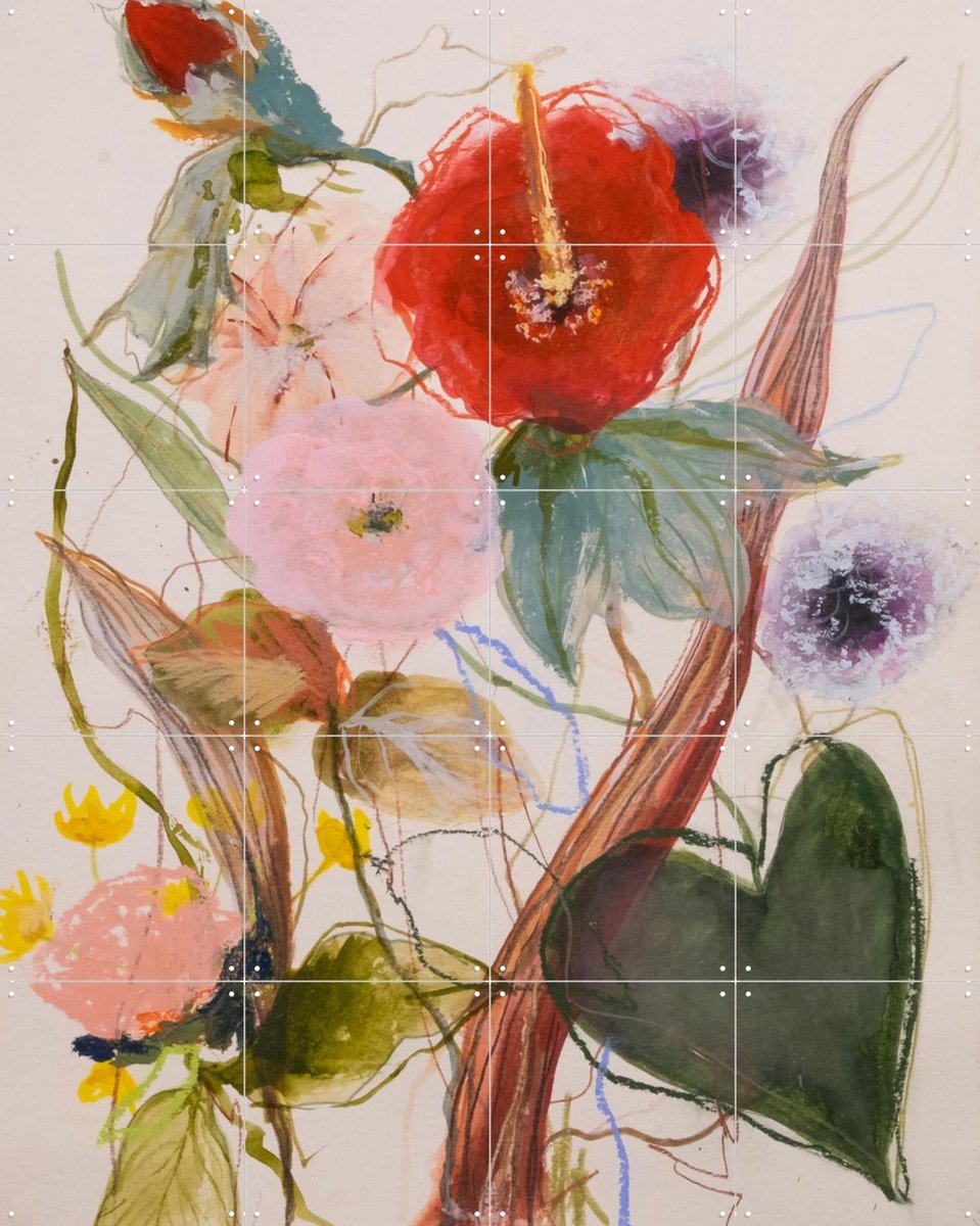 IXXI Flower Mix No. 1, Leigh Viner - 80 x 100 cm - Gratis ophangtool - Grote wanddecoratie en posters - Gemengde Technieken, Kleurrijk, Abstract