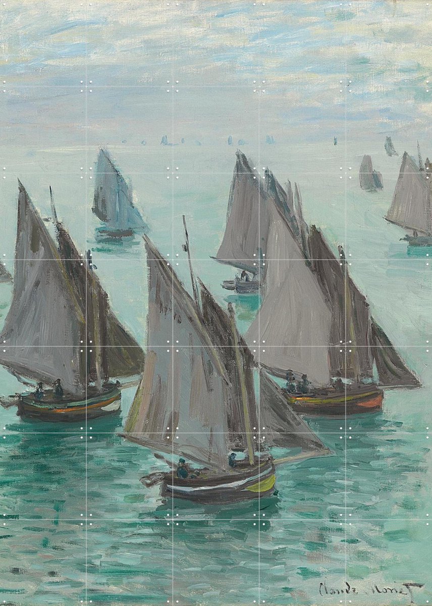 IXXI Fishing Boats - Calm Sea, Claude Monet & Bridgeman Images - 100 x 140 cm - Gratis ophangtool - Grote wanddecoratie en posters - Kleurrijk