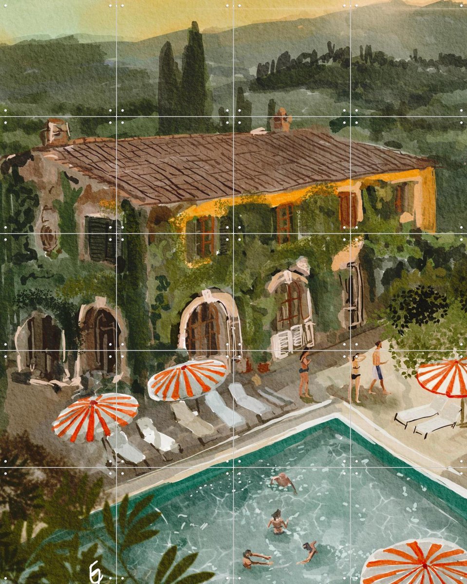 IXXI Secret Villa, Ekaterina Zagorska - 80 x 100 cm - Gratis ophangtool - Grote wanddecoratie en posters - Naturalisme, Speels, Aquarel, Kleurrijk