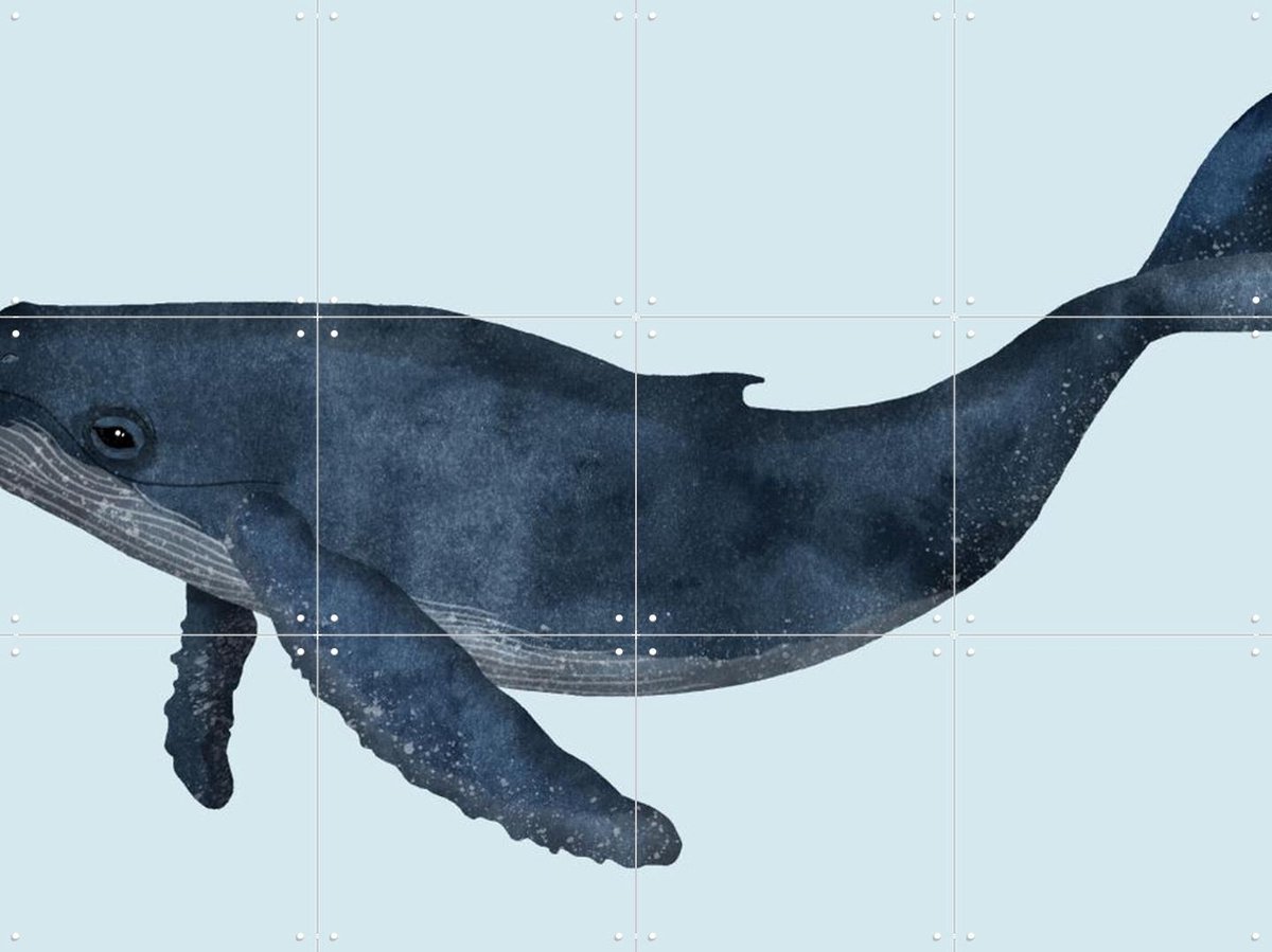 IXXI Whale, Merel Corduwener - 80 x 60 cm - Gratis ophangtool - Grote wanddecoratie en posters - Illustraties, Aquarel, Illustraties, Badkamer