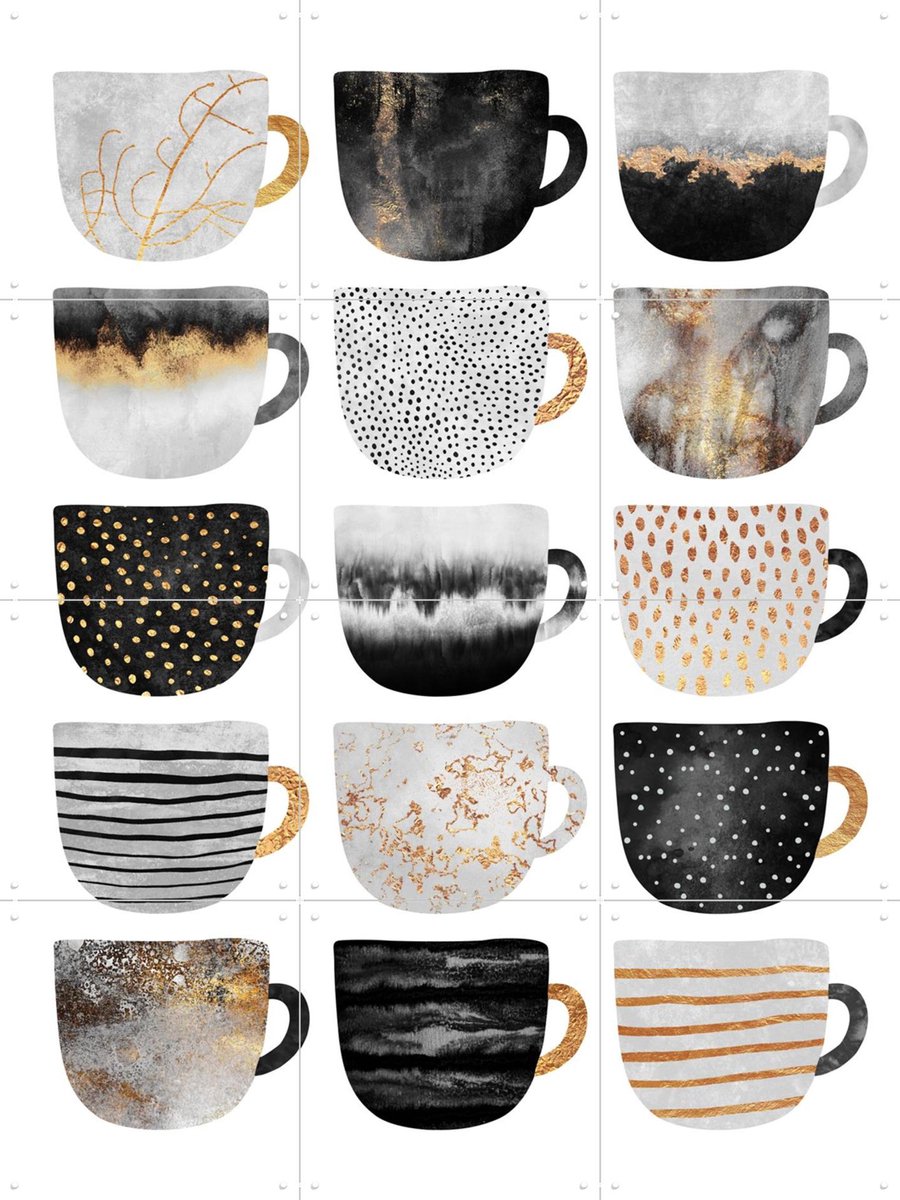 IXXI Pretty Coffee Cups, Elisabeth Fredriksson & Various - 60 x 80 cm - Gratis ophangtool - Grote wanddecoratie en posters - Illustraties, Woonkamer