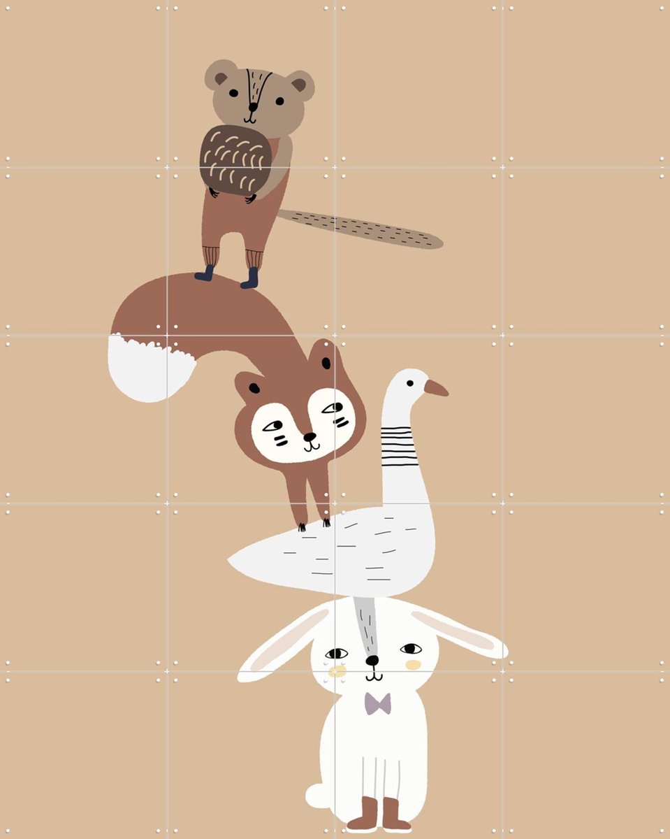 IXXI Animal Tower, Little Otja - 80 x 100 cm - Gratis ophangtool - Grote wanddecoratie en posters - Grafisch Ontwerp, Illustraties, Speels