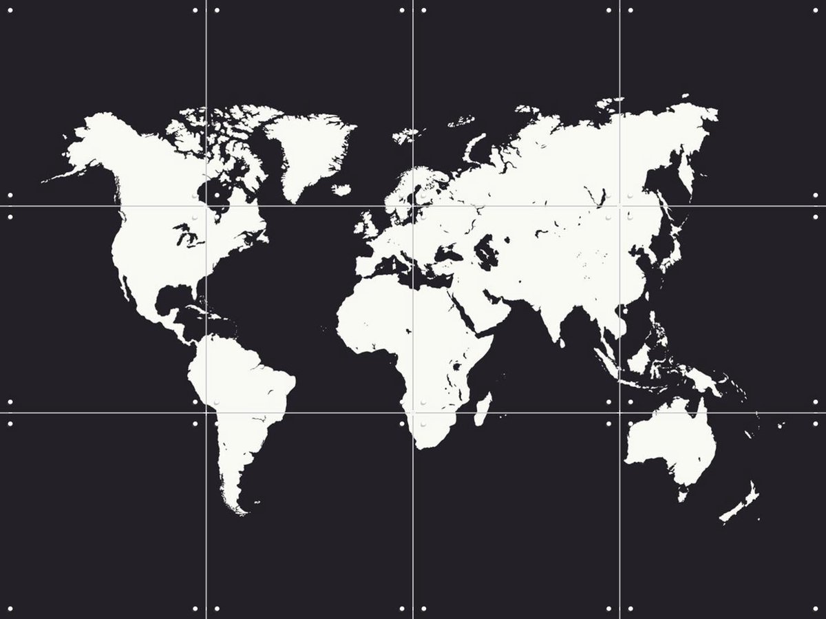 IXXI World Map black, Kunst in Kaart - 80 x 60 cm - Gratis ophangtool - Grote wanddecoratie en posters - Geometrische Kunst, Illustraties