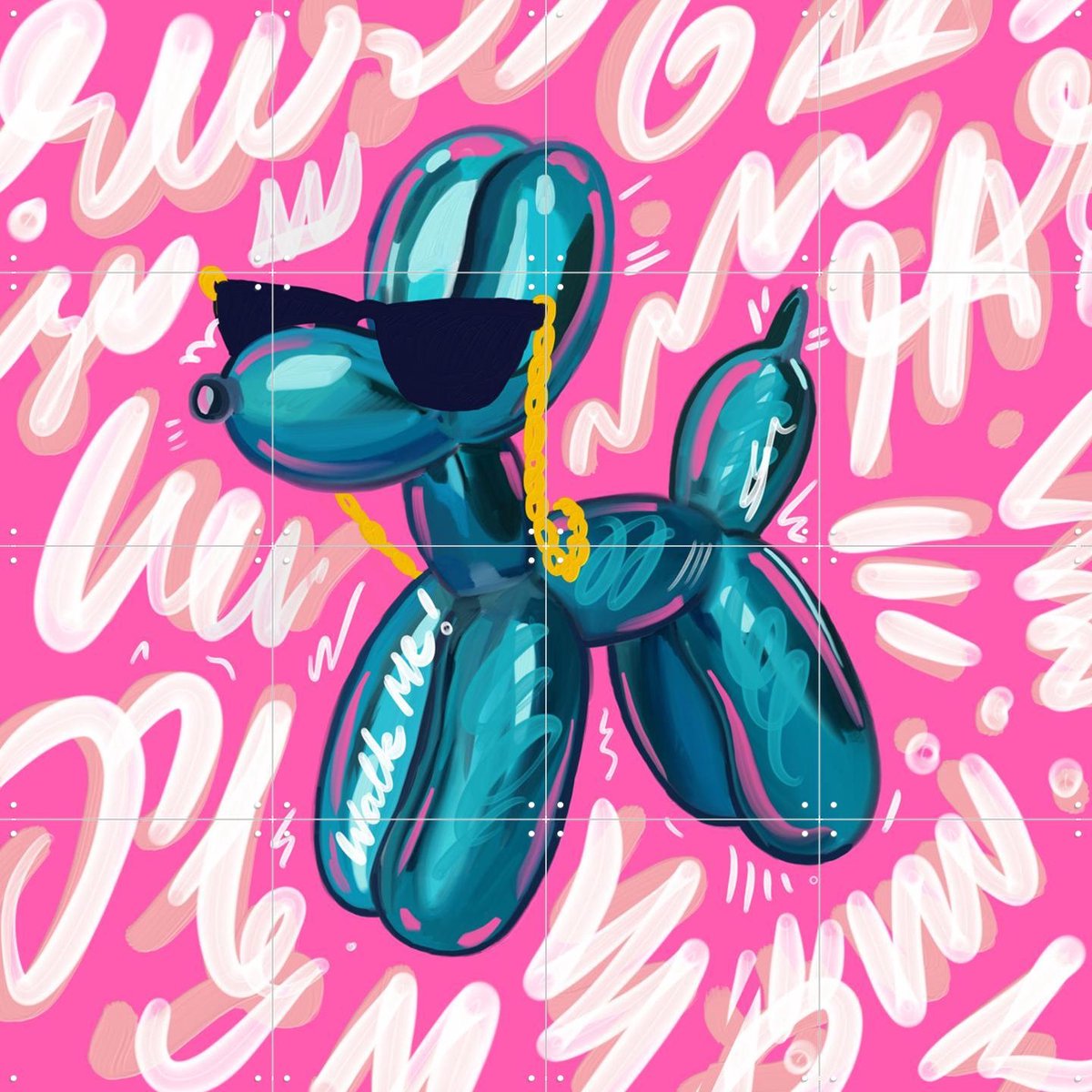 IXXI Balloon Dog - Pink, Pop-art by Tadej - 80 x 80 cm - Gratis ophangtool - Grote wanddecoratie en posters - Digitale Kunst, Speels, Kleurrijk