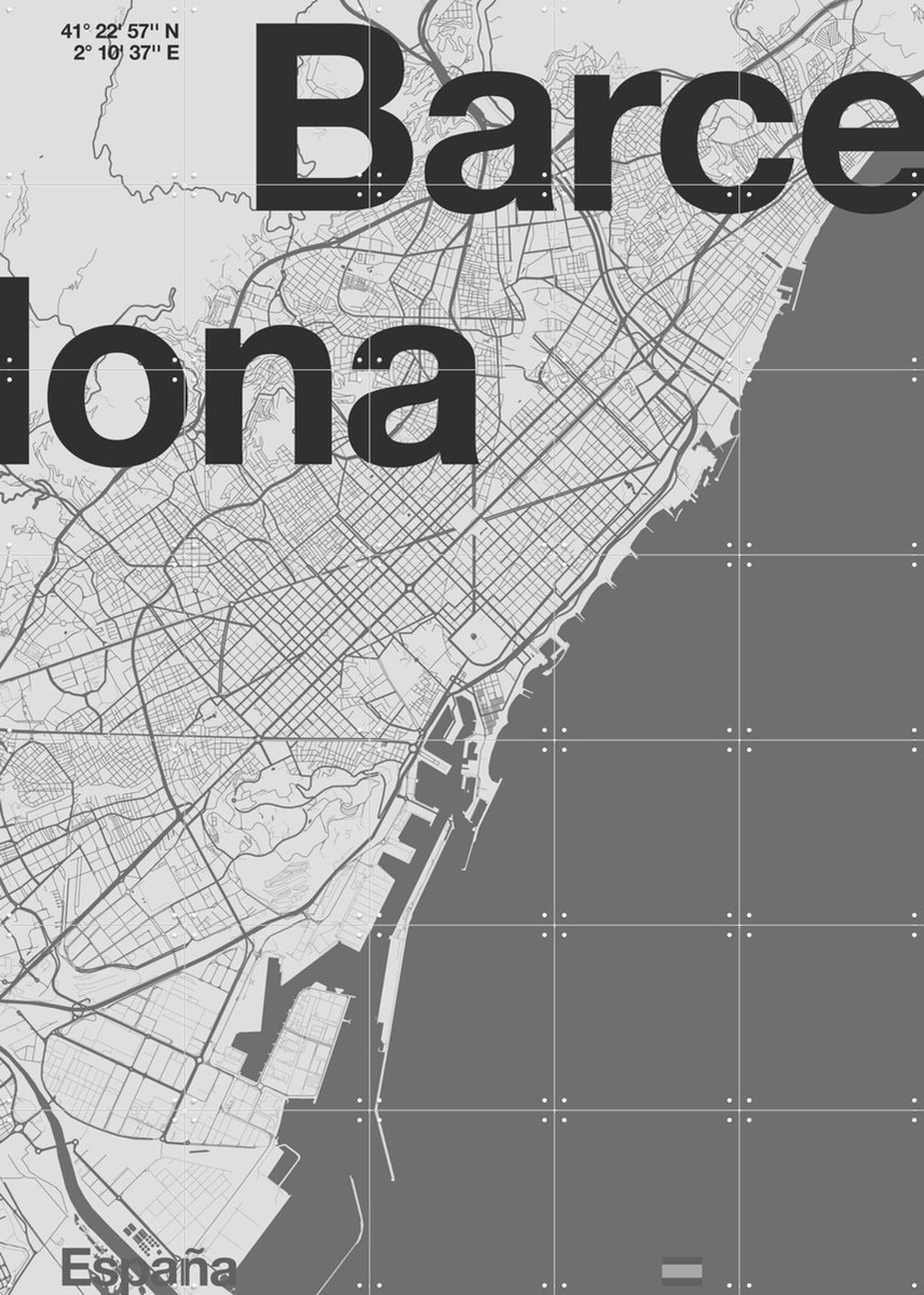 IXXI Barcelona Map, Florent Bodart - 100 x 140 cm - Gratis ophangtool - Grote wanddecoratie en posters - Illustraties, Typografie, Digitale Kunst