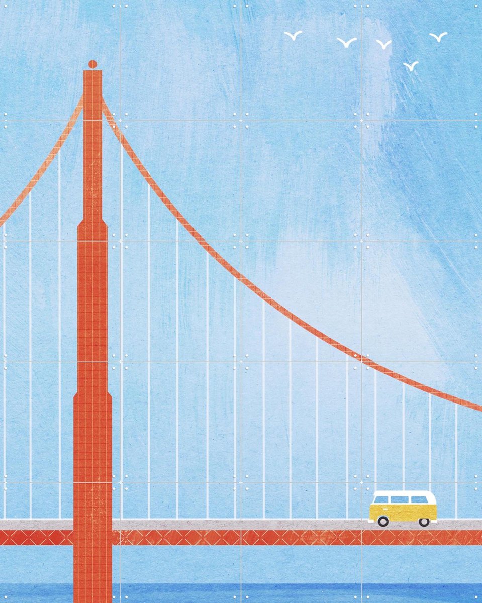 IXXI Golden Gate, Henry Rivers - 80 x 100 cm - Gratis ophangtool - Grote wanddecoratie en posters - Minimalisme, Geometrische Kunst, Illustraties