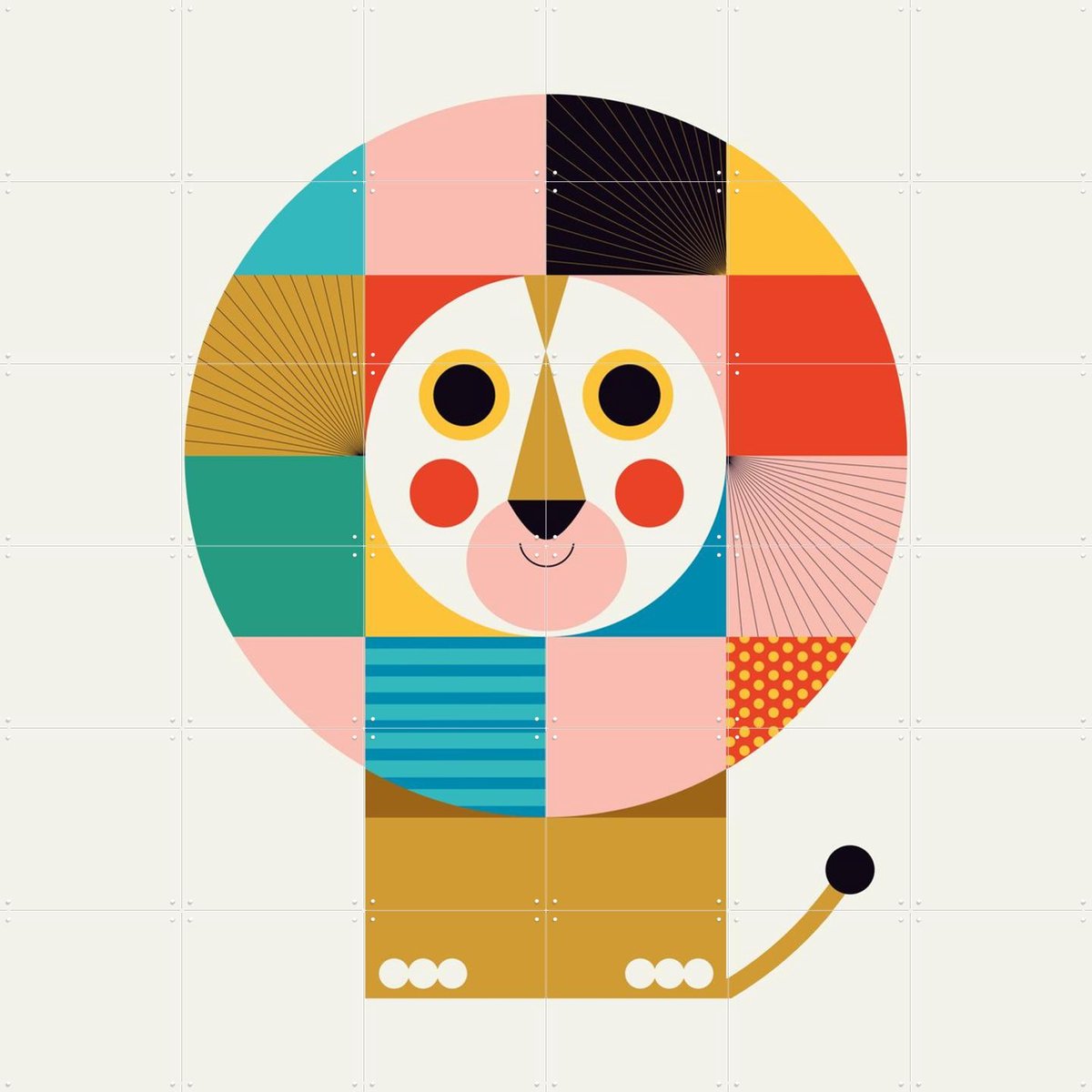 IXXI Lion, Ingela P. Arrhenius - 120 x 120 cm - Gratis ophangtool - Grote wanddecoratie en posters - Geometrische Kunst, Speels, Grafisch Ontwerp